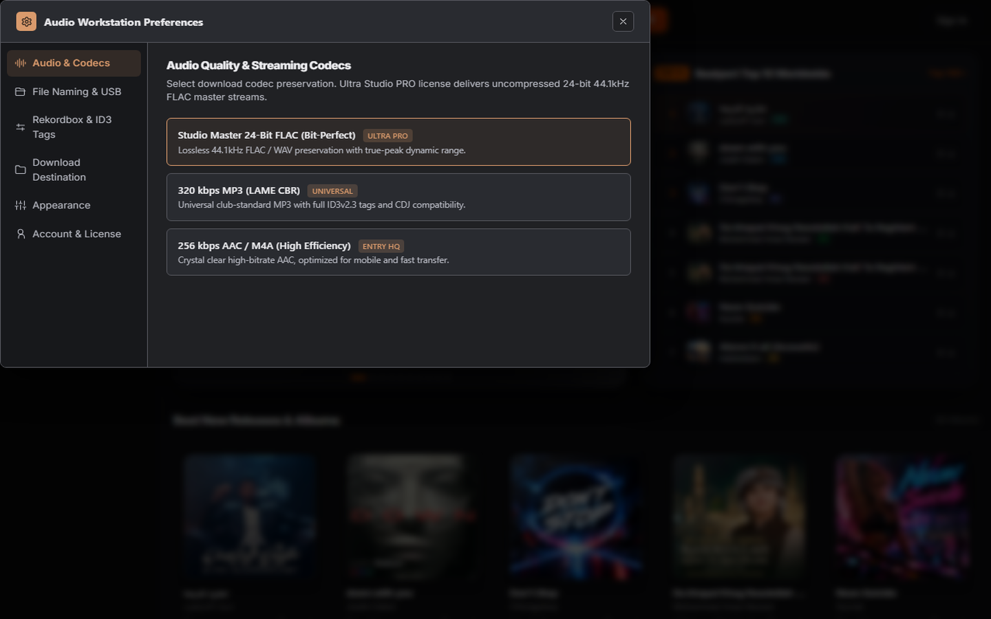 Beatport Downloader PRO Audio Preferences and Codec Settings