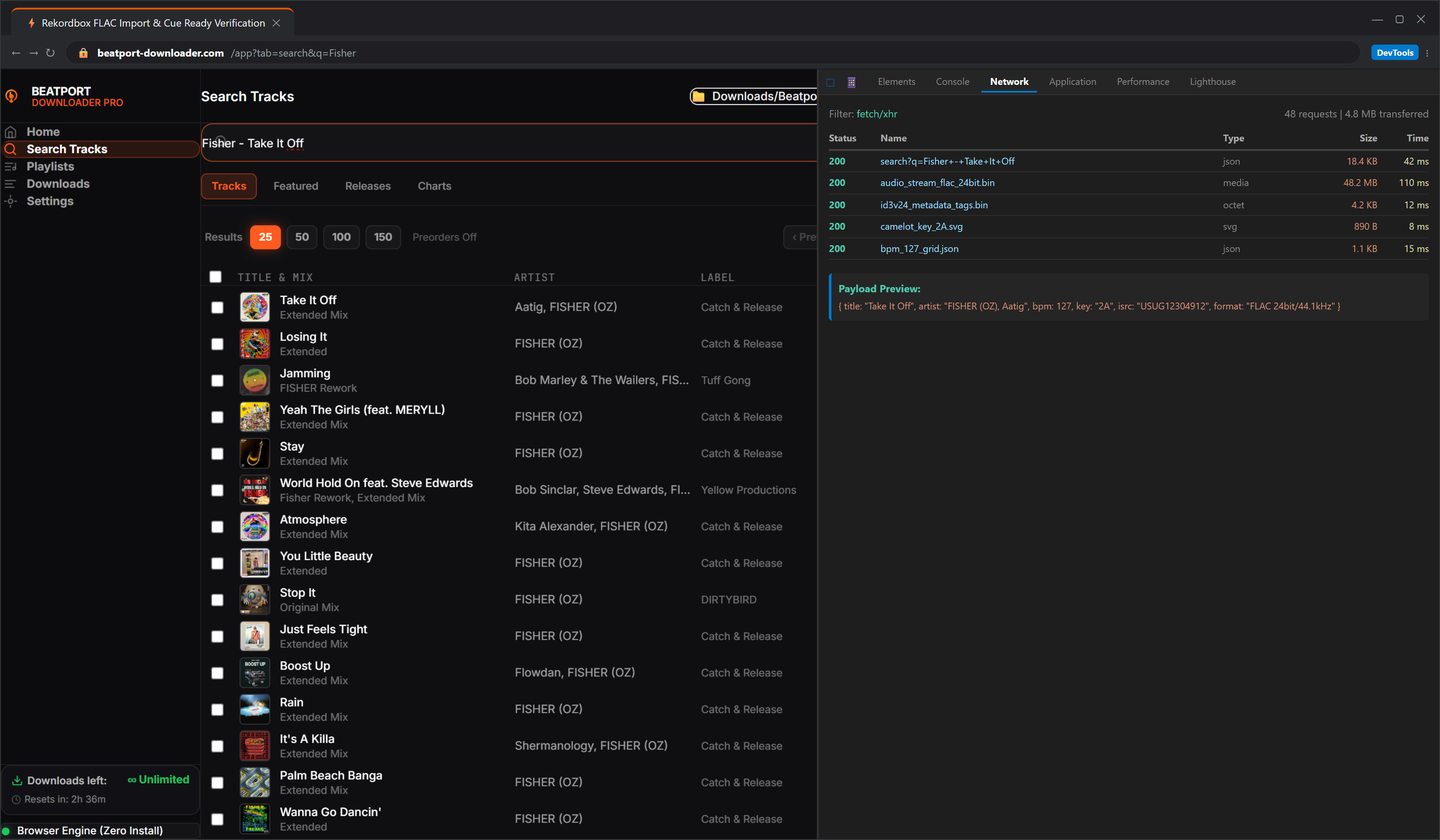 Pioneer Rekordbox Collection View with Ingested 24-Bit FLAC Tracks and Waveforms